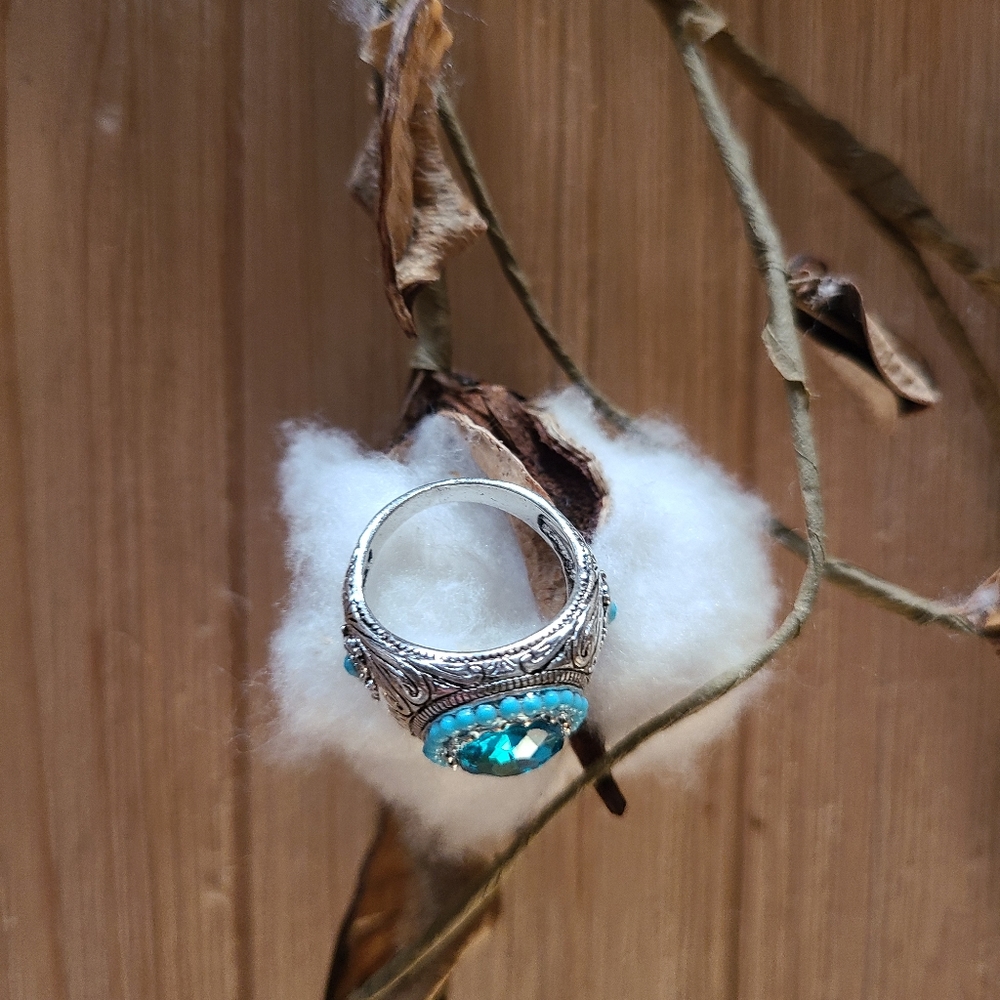 Gorgeous Bohemian Turquoise beaded ring in Silver Plating - Picture 7 of 7